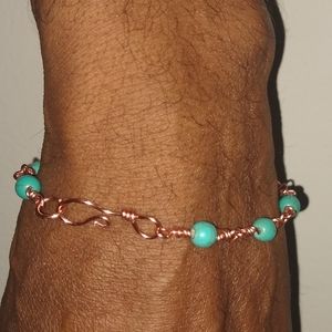 Bare Copper link with turquoise natural stone bracelet